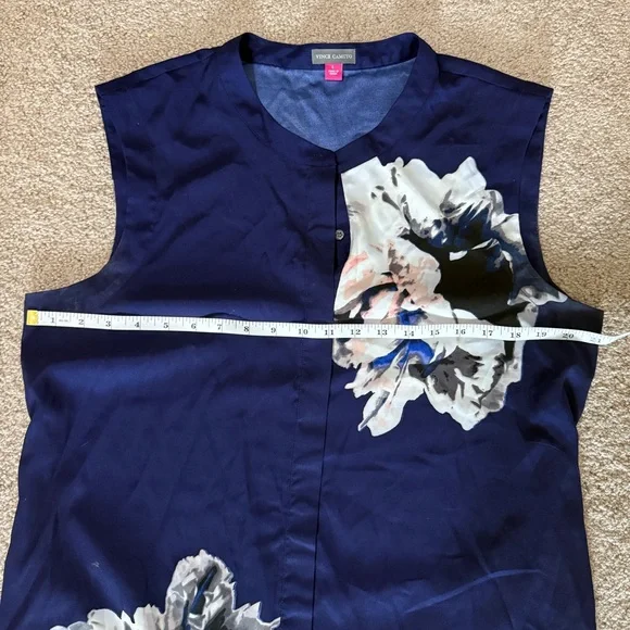 Vince Camuto Floral Sleeveless Tunic Top Navy Blue Size Large - Picture 4 of 9